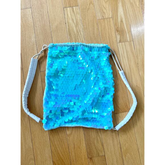 Mermaidcore Aqua Blue Sequin Iridescent Drawstring Backpack - Picture 5 of 7